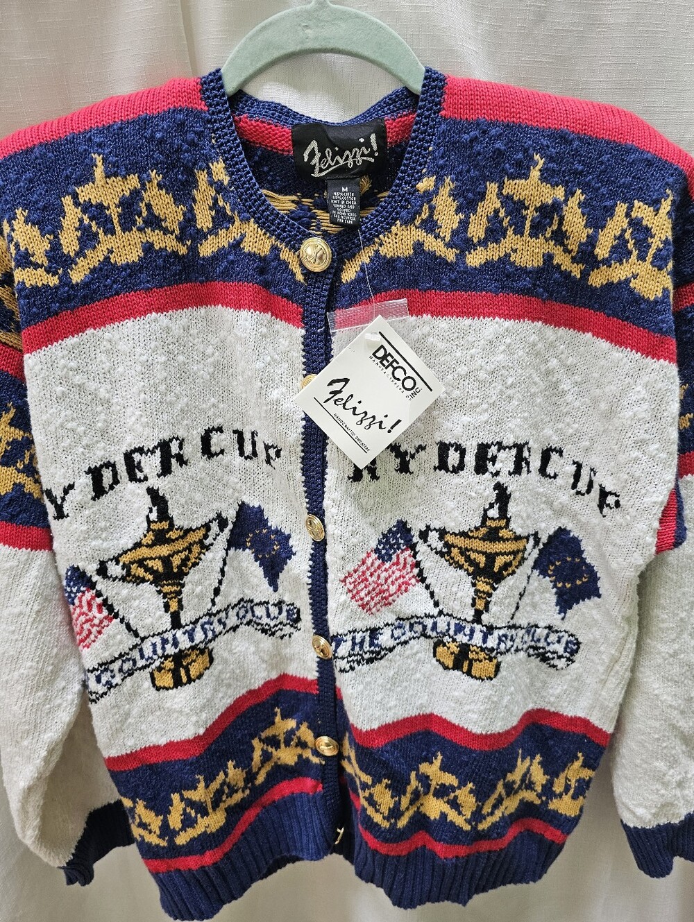Vintage 90s Felizzi Ryder Cup Golf Cardigan Sweater - NWT Deadstock Medium